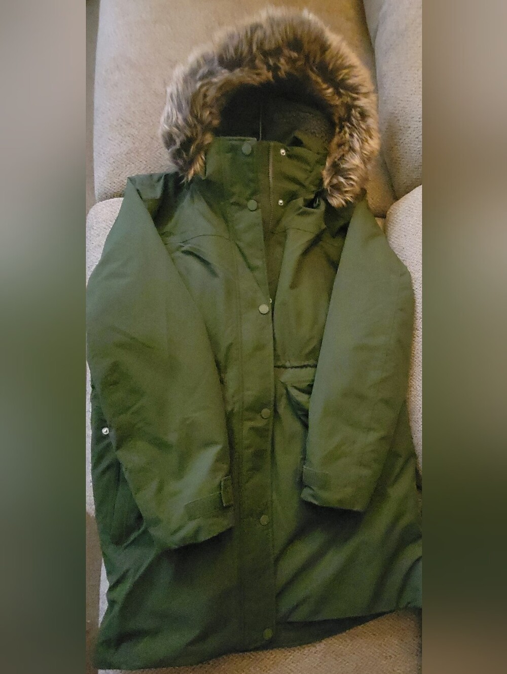 Lands' End Evergreen Hooded Ski Parka with Faux Fur Trim
